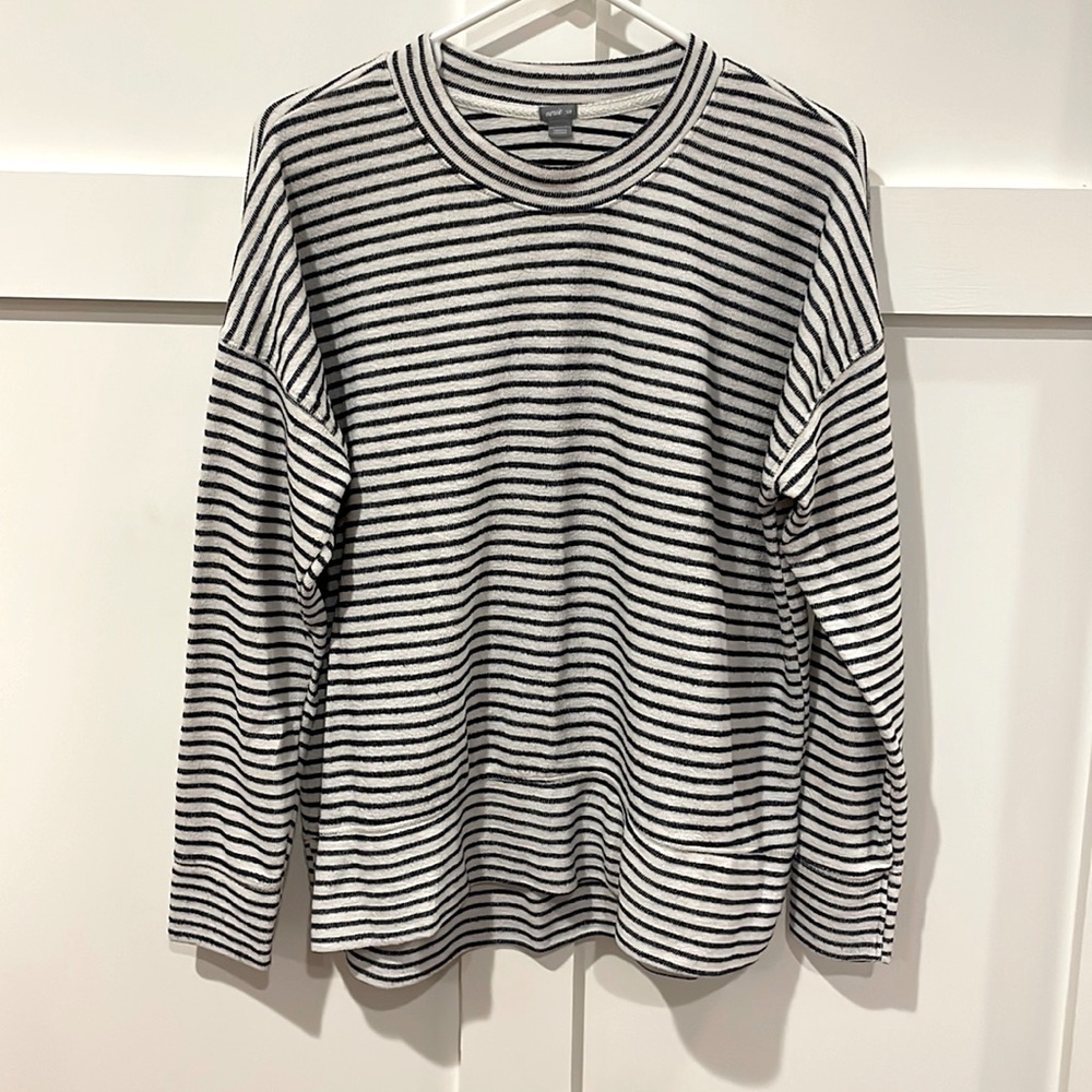 Aerie terry sweatshirt, navy and white stripe, Sz S